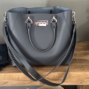 Zac Posen Gray Leather Tote with Studded Strap